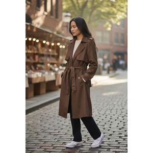 Culture Couture Brown Belted Trench Coat Longline Lightweight Jacket XL